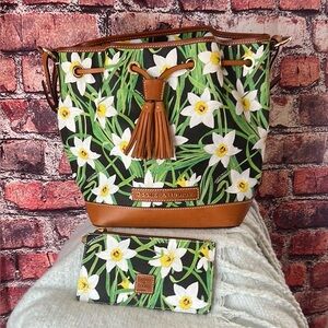 Dooney & Bourke Green and Brown Shoulder Bag with Floral Design